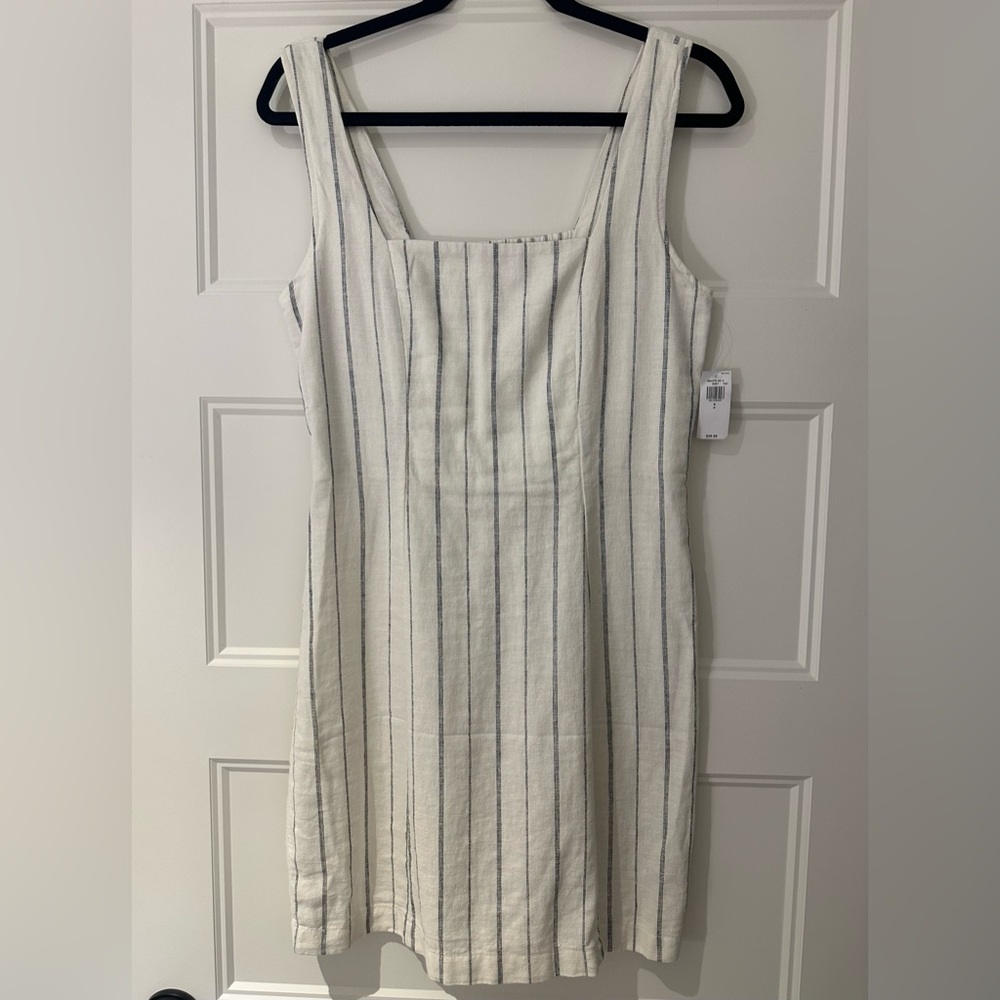 Small Linen Ivory & Navy Striped Sleeveless Mini Dress NWT